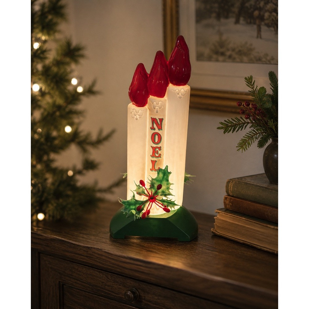 Vintage Empire Noel Blow Mold Triple Candle Christmas Window Light USA Made